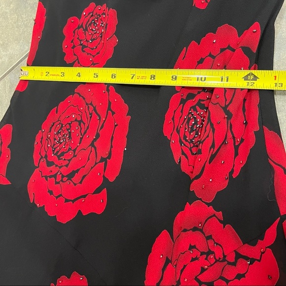 VTG Betsy & Adam Sz 10 Black Red V Neck Floral Sequin Side Slit Gown Dress Prom - Picture 10 of 11